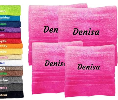 4er Pack Personalisiertes Handtuch und Badetuch mit Namen Schön gestickter Name Handbadetuch 100 % Baumwollhandtuch 2x (50 x 100 cm) + 2x (140 x 70 cm) Personalized Custom Towel with Name (Rosa)