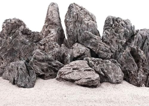 AquaOne Aquarium Steine Mini Landschaft I Natursteine Seiryu 10kg I 0,9-1,8kg pro Stein I Aquascaping Gestein für Tank I Felsen Dekoration Pagode Rückwand I Deko Aquascape grau