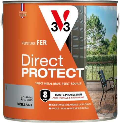 V33 Peinture fer Direct Protect - Gris galet RAL 7045 Brillant - 2L