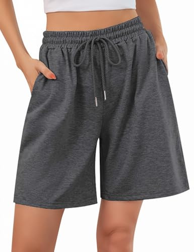 Jezonga Short Sport Femme Short de Sport Pantalon de Jogging Court Taille Haute Short de Course à Pied avec Poches Short Décontracté Casual Lounge Mode Plage Entraînement Randonnée Gym Noir Foncé L