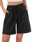 Jezonga Women's Running Shorts Casual Lounge Gym Athletic Sweat Jogging Sport Loose Workout Hiking High Waisted Knee Length with Pockets Carbon Black，L