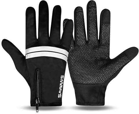 SAWANS Winter Warm Gloves for Men Women, Outdoor Windproof Touchscreen Gloves Non-Slip Thermal Running Cycling Walking Breathable Riding Driving Skiing Climbing (Black, L)