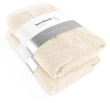 herzbach home Premium Duschtuch 2er-Set 70 x 140 cm – Große, weiche & saugstarke Dusch-Handtücher in Bester Qualität – 100% natürliche Baumwolle (Creme)