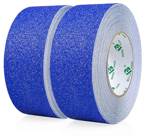 BOMEI PACK Nastro Adesivo Antiscivolo, Nastro Antiscivolo, Nastro Adesivo di Sicurezza Forte per Interni ed Esterni, 2 Rotoli 50mm×10m totale 20 metri nastro antiscivolo per gradini (Blu)