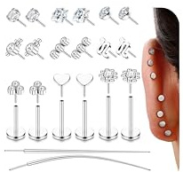 JeweBella 20 g, 18 g, 16 g, Helix piercingar, kirurgiskt stål, tragus, piercing, guld, silver, labret, piercing, näspiercing, näsplugg, piercing, öron, mula, medusapiercingset, 6/7/8 mm, Kubisk
