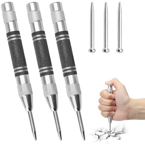 ZMDMAH Lot de 3 pointeau automatique, pointeau a frapper, poincon metal, outil de sertissage automatique, poincon cuir, outillage à main, tour en métal, perforateur de boîte, coupe-ceinture