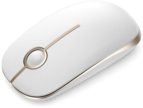 seenda Souris sans fil 2,4 G avec 1600 DPI pour PC/ordinateur portable/MacBook/Linux, 3 boutons silencieux, pour droitiers et gauchers, autonomie de 18 mois (blanc et doré)