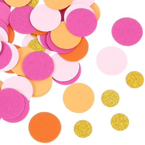 QUARKZMAN 100 stycken runda konfetti glitter färgat papper bord färgpapper dekor för fest bröllop festival dekorationer, 2,5 x 2,5 cm, neonrosa, ljusrosa, orange, neonorange, guld