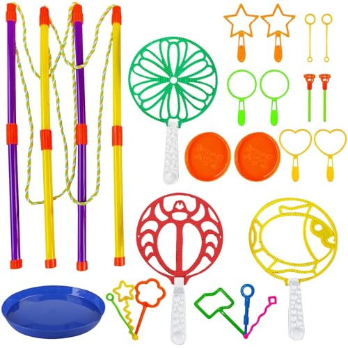 20 Piezas Juegos de Hacer Burbujas, Set de Varitas de Burbujas para Niños, Set de Burbujas Gigantes con Bandeja, Varitas de Burbujas Grandes y Anillos de Burbujas, para Cumpleaños Infantiles, Fiestas
