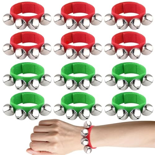 12 Bracelets à grelots PLULON, Instruments de Percussion, Guirlande de Noël, grelots de Cheville, Jouets musicaux rythmiques, décorations de fête de Noël, Cadeaux