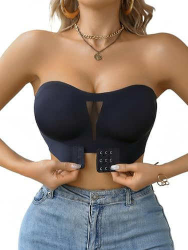 GORGLITTER Axelbandslös BH med främre knäppning, bh utan bygel, rygglös bh underkläder bralette med halkskydd tub, underkläder