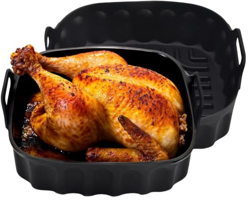 MUNTE 2 Pièces Moule Air Fryer, Plat Silicone Air Fryer avec Poignée | Réutilisable Plat pour Airfryer Noir, aux Friteuses à Air-Chaud, aux Fours à Micro-Ondes et aux Fours Traditionnels