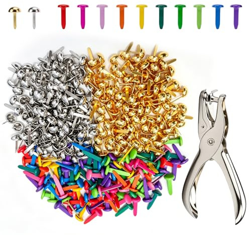 Mini Pinces à Motif 300, Attaches Parisiennes avec 1 Pinces Perforées | Attaches Colorées à Motifs pour Travaux Manuels et Scrapbooking, Bureau