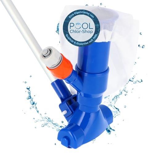 Duraol Aspirateur Jet Vac avec Perche de 1,35 m I Petit aspirateur de Piscine Selon Le Principe Venturi I À raccorder au Tuyau d'arrosage I Nettoyeur de Piscine avec Filet pour Un Nettoyage Optimal