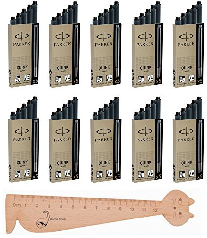 Parker Quink Tintenpatronen, Tintenpatronen Patronen Füller, Schwarz, 1 Lineal, 50 Stück