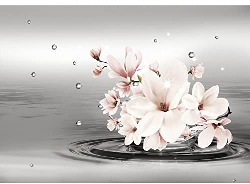 Runa Art Papel tapiz fotográfico 396 x 280 cm Magnolia flores agua | Lana Decoración De Pared Sala Cuarto | Fabricación alemana | gris 9498012c