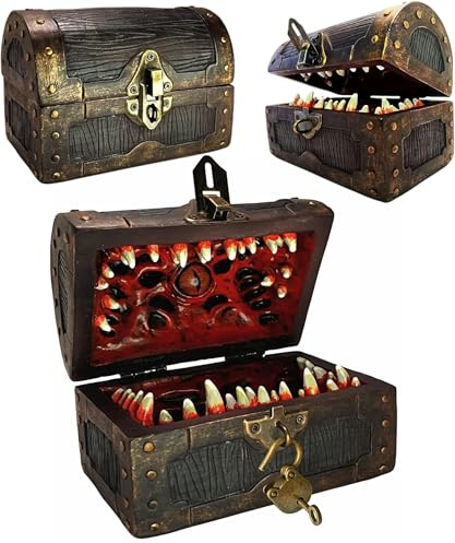 Galdor's Guild Mimic Dice Chest Storage Box | Free Lock & Key | Compatible with Dungeons & Dragons Players, Dungeon Master/DM RPG Gaming | Holder Vault Case | Holds 4 Polyhedral Sets (Regular)