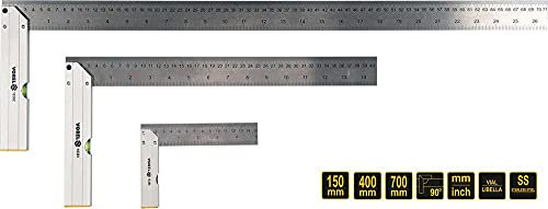 Escuadra de carpintero con nivel de burbuja (90°, 150 mm/400 mm/700 mm)