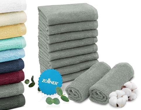 ZOLLNER 10er Set Seiftücher in 30x30 cm - saugstarke und weiche Waschlappen in hellgrau - mit praktischem Aufhänger - waschbar bis 60°C - Baumwolle - Hotelqualität