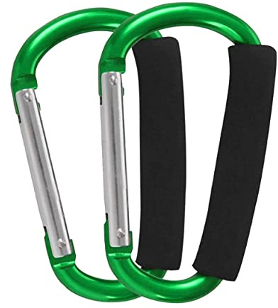 Ganchos para cochecito de bebé, 2 mosquetones para colgar bolsos, bolsas de pañales, bolsas de la compra. Clip para sistemas de viaje individual/doble, asientos de coche y pantalones deportivos