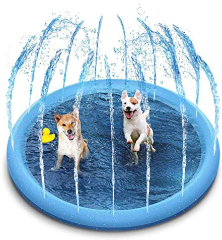 SUOXU Dog Pool, Paddling Pool for Dogs & Kids, 39 Foldable Sprinkle and Splash Water Play Mat, for Puppy Small Dogs