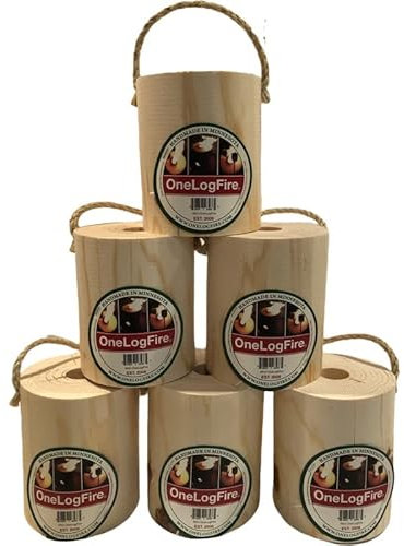 One Log Fire Swedish Fire Log - Mini - Kiln-Dried Red Pine Swedish Torch with Easy Light Starter, Pack of 6