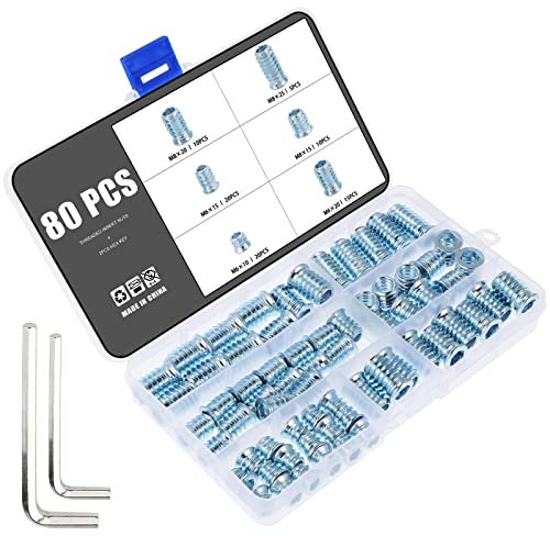 Knpwer 80 Stk Gewindeeinsatz Muttern,Gewindeeinsatz Holz, M6 M8 Sechskantmuttern Zinklegierung für Holzmöbel, mit 2 St Sechskantschlüssel