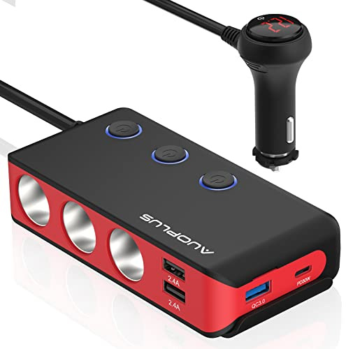 Car Cigarette Lighter Adapter, USB C Charger 30W and Quick Charge 3.0 Car Cigarette Lighter Splitter, 12V/24V Independent Switches, Fast Car USB Charger for All Car Devices, iPhone 14/13/12 pro