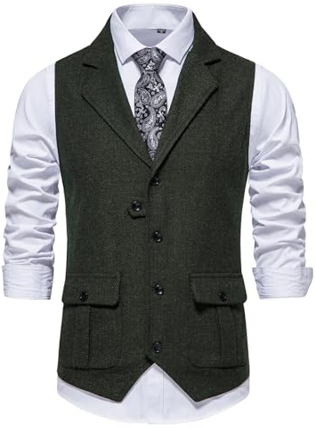 MakingDa Gilet sans manches pour homme avec col en V en tweed et poche