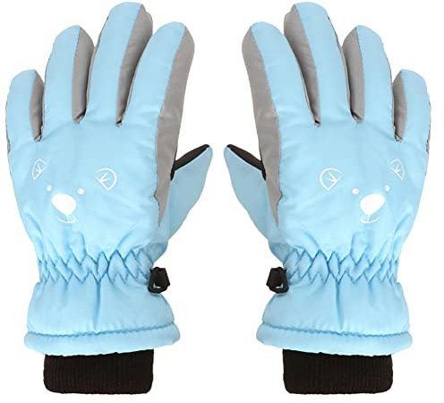 Uposao Kinder Skihandschuhe,Snowboard Handschuhe Schneehandschuhe wasserdichte Winter Verdickt Fahrradhandschuhe Warm Fleece Sport Outdoor Handschuhe für Jungen Mädchen 3-6 Jahre,Hellblau