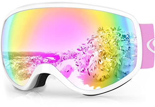 Findway Skibrille Kinder, Snowboardbrille für Kinder Jungen Mädchen Alter 3 4 5 6 7 8 9 10 11 12 UV-Schutz, OTG Skibrillen Sphärisch Verspiegelt mit Anti-UV Anti-Fog Windwiderstand Kompatibler Helm