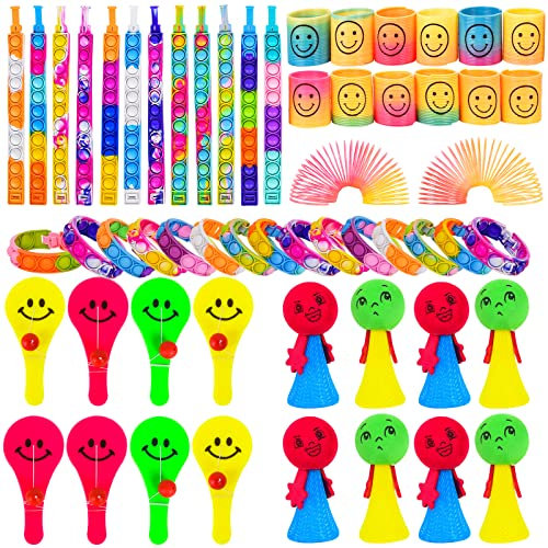 FORMIZON 40 Pcs kleine Geschenke für Kinder, Party Mitgebsel Regenbogen Spielzeug, Pop Bracelet It, Paddleballs, für Kindergeburtstag gastgeschenke, Fidget Toys Set, Weihnachtsfeiern