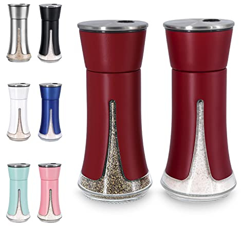 Red Salt and Pepper Shakers by Aelga, Salt Shaker with Adjustable Pour Holes, Red Kitchen Accessories, Decor for Kitchen,Restaurants,Camp,BBQ
