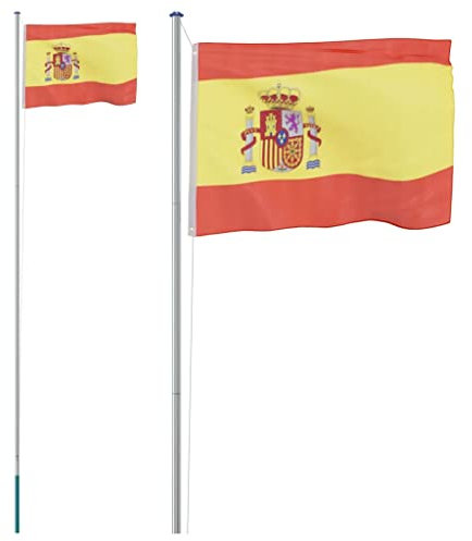 vidaXL Mástil y Bandera de España Aluminio 6,23 m, Bandera Nacional, asta de Bandera, Palo de Bandera, Bandera, mástil de Bandera