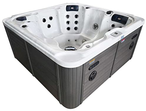 Outdoor hidromasaje SPA Pool Oasis Maxi Blanco - SPA Outdoor Pool - con Cubierta - Medidas 210 x 210 x 95 cm - 52 chorros de Masaje, LED, Radio, Altavoz, Bluetooth, SPA Pool para 6 Personas