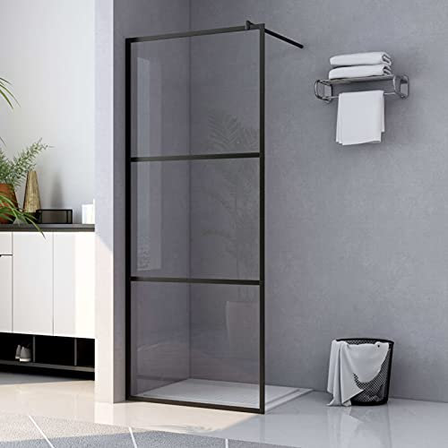 Homgoday Parete doccia con vetro trasparente ESG nero, 90 x 195 cm, per vasca da bagno, parete divisoria, parete divisoria