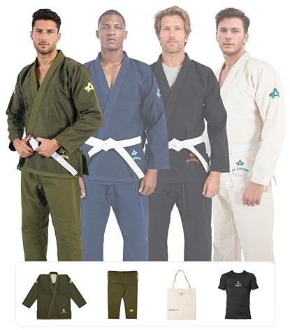 All Around Premium Brazilian Jiu Jitsu Gi Set für Herren – BJJ Gi Jacke, Hose und Rucksack – 100% Baumwolle – 450 g, Oliv/Blatt für mich (Leaf It to Me), A4