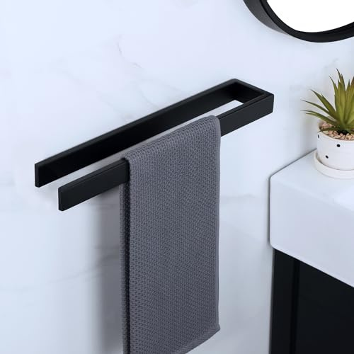 SAYAYO Porte Support Serviette sans Perçage Salle de Bain, 40CM Noir Mat | Porte Serviette Mural à Coller Adhésif en SUS304 Acier Inoxydable, Porte Torchon Cuisine Towel Rail Design Moderne