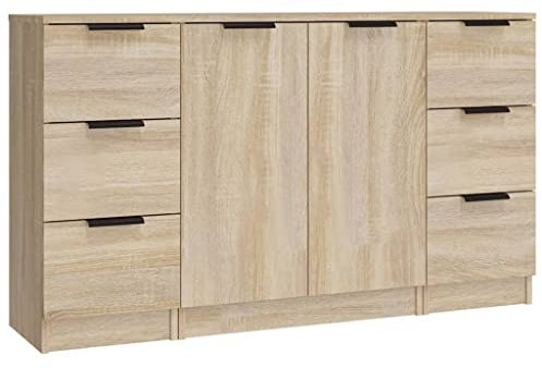 QZZCED Multifunktionales Sideboard Schrank Wohnzimmerschrank Sideboards 3 STK. Sonoma-Eiche Holzwerkstoff Geeignet für Lounge, Wohnzimmer, Küche