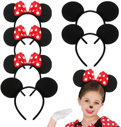Diademas de Orejas Mouse, Ratones Orejas Set, 6 Piezas Accesorios de Pelo Dibujos Animados para Niños Adulto para Fiesta de Cumpleaños, Navidad, Mardi Gras, Halloween