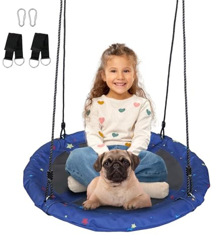 JUNGLE WELL Nest Swing Seat for Kids - 100cm Heavy Duty 900D Oxford Fabric, 160KG Capacity, Adjustable Tree Straps & 2 Carabiners | UKCA & CE Certified for Indoor & Outdoor Use (Starry Night)