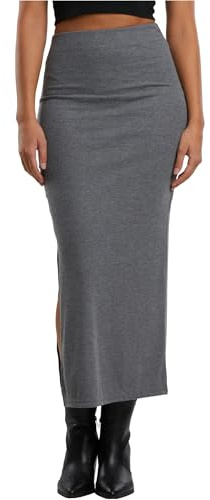 Urban Classics Ladies Rib High Slit Skirt Mujer Falda Larga Gris/Melé M 80% Poliester, 20% Viscosa