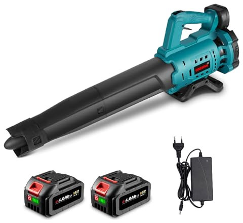 ONEVAN soffiatore foglie a batteria, 20V soffiatore elettrico 130MPH 480CFM, velocità continua, soffiatore da giardino senza fili neve per foglie e polvere, con 2 batterie da 4000 mAh