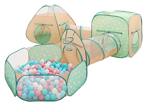 LimitlessFunN 5 in 1 Pop Up Kids Ball Pit Tents and Tunnels for Boys, Girls, Babies and Toddlers, Indoor/Outdoor Children Playhouse, Orange/Light Green