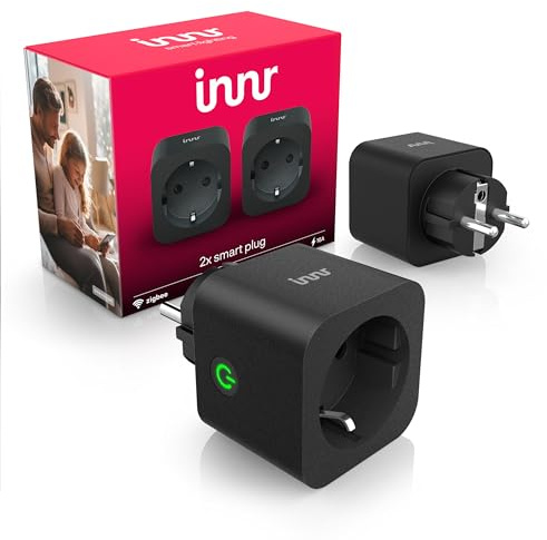 Innr Prise Connectée Zigbee, Fonctionne avec Hue*, Home Assistant et SmartThings, Répéteur Zigbee, Prise Alexa avec Contrôle de l'énergie, Smart Plug, Noir, 2 pièces
