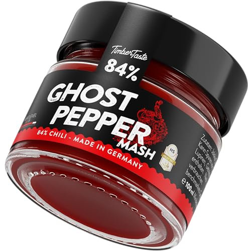 TIMBER TASTE® Premium Chili Sauce Ghost Pepper [100ml] | 84% Pure Bhut Jolokia | Extrem Scharfe Chilisauce | Feurige Sauce für Grillen & Pizza | Perfekt Chili-Liebhaber