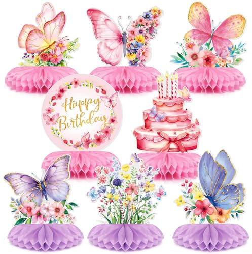 8 Pezzi Decorazione Tavolo Compleanno Bambina Centrotavolo Nido d'Ape Farfalla Decorazione Happy Birthday Compleanno Donna Rosa Argento Addobbi Farfalla Compleanno