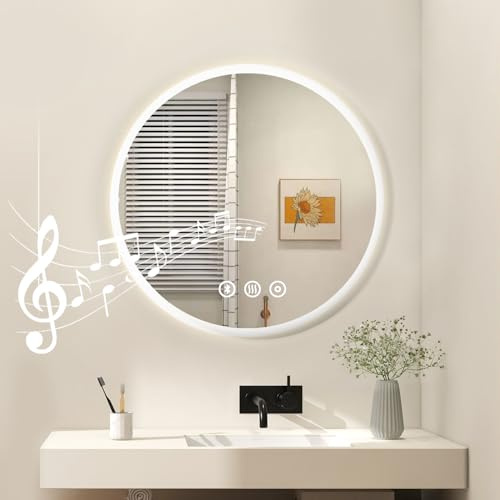 Habison Badezimmerspiegel Mit Licht, 60cm Badspiegel Mit Beleuchtung Mit Bluetooth, 3 Lichtfarbe Dimmbar, Antibeschlag, Touchschalter, Speicherfunktion, Explosionsgeschütztes Glas Led Spiegel