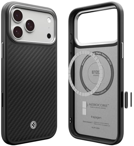 Spigen Enzo Aramid T MagFit Case for iPhone 17 Pro, MagSafe Compatible Phone Cover [Military-Grade Drop Protection] - Black Silver