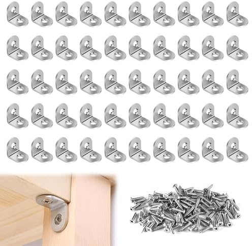 Équerre de Fixation Acier inoxydable,Équerre Métal,50 Pièces Équerre de Fixation avec 100 Vis, Équerre Angle 90 Degrés en Acier, Petite Equerre Metal,pour Fixation et Réparation de Meubles